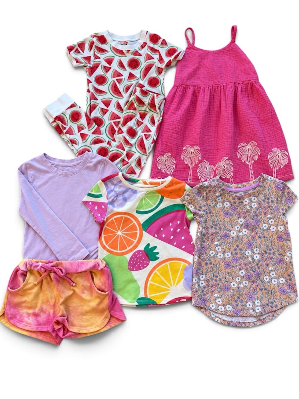 Girls Size 5 5T Clothing Bundle Pajamas, Shorts, Tshirts, dress, long sleeve top